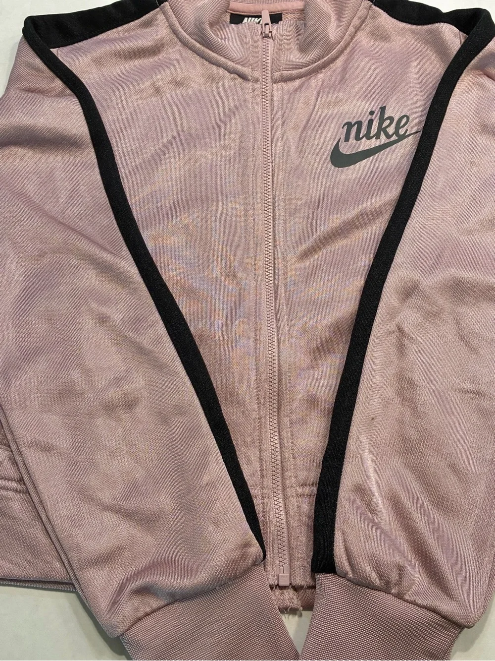 Nike 🟣 Girls Size Large NSW Icon Jacket in Plum Chalk with Black Stripes